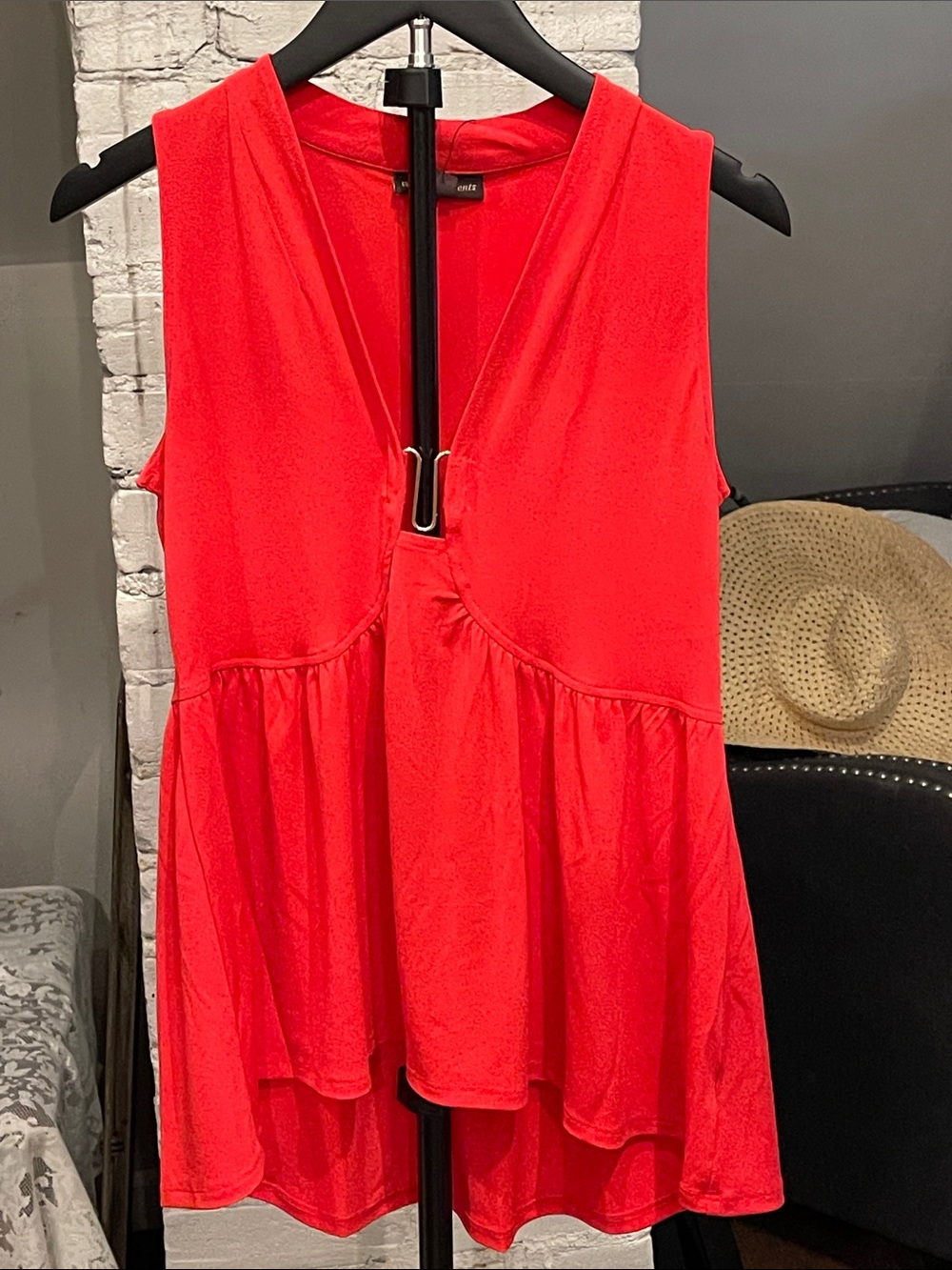BOLD elements Bright Red Sleeveless Peplum V-Neck Tunic